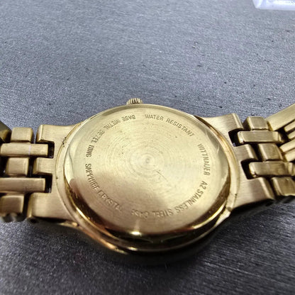 Wittnauer Watch Women 25mm Champagne Dial Gold Tone Date Round 12R11 New Battery9
