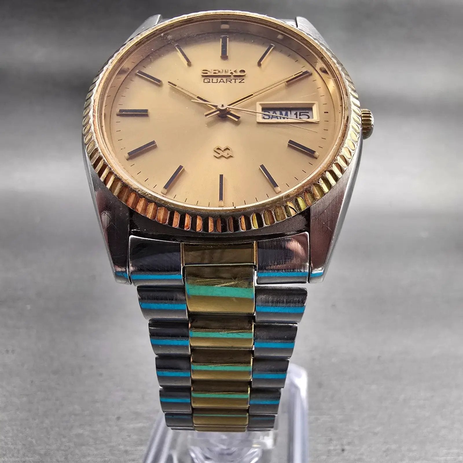 Seiko President Watch Men 36mm Gold Dial Two Tone Daydate 6923-8080 New Battery5