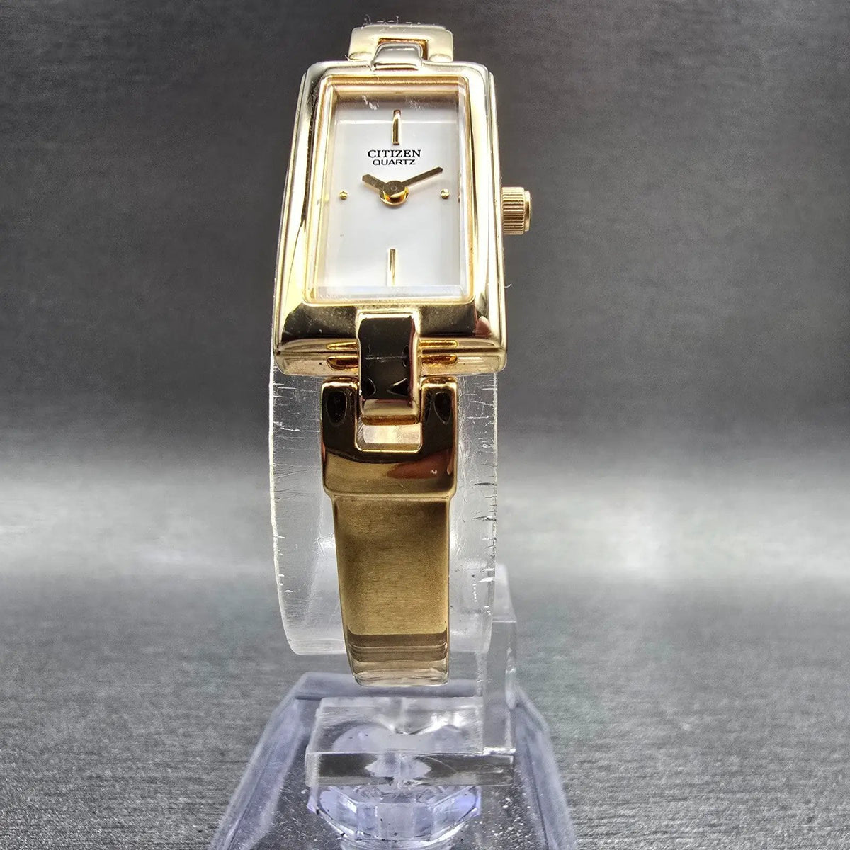 Citizen Watch Women 14mm White Dial Gold Rectangle 5421-S002869 New Battery5