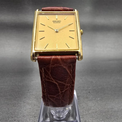 Seiko Watch Men 25mm Gold Dial Gold Tone Rectangle 5Y30-5060 New Battery VTG5