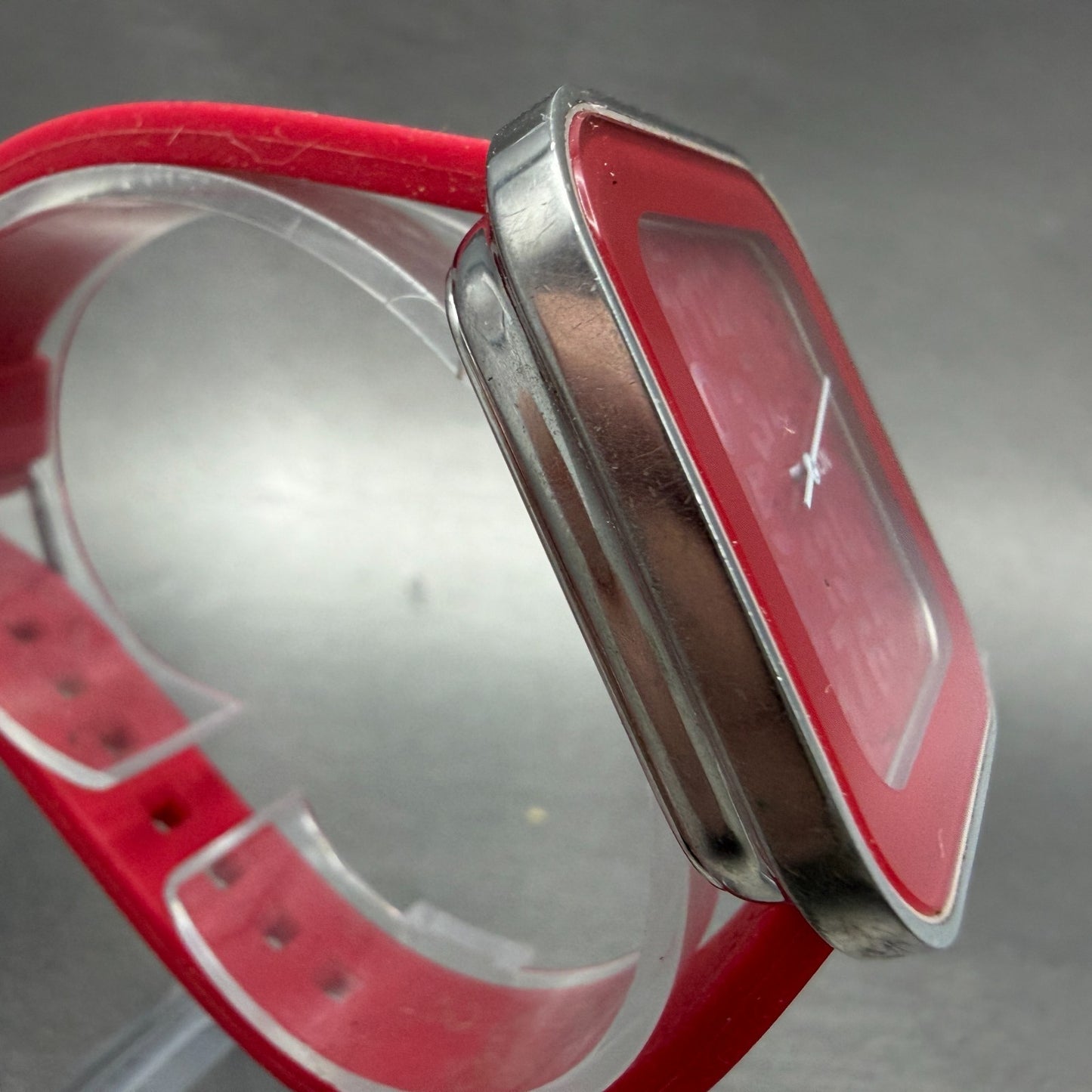 Nixon The Rocio Watch Women 38mm Red Dial Silver Tone Square New Battery3