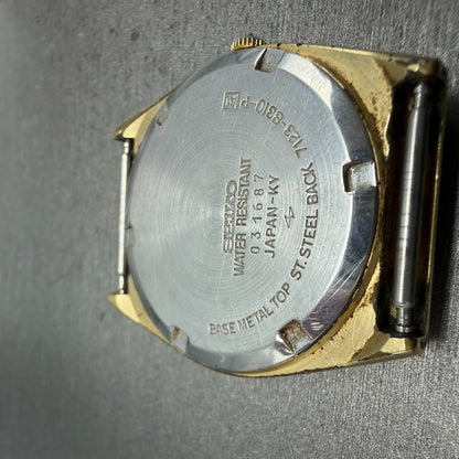 Seiko SQ Watch Men 34mm Champagne Dial Gold Tone Daydate Round 7123-8310 PARTS10
