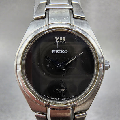 Seiko Watch Women 22mm Black Dial Silver Tone Round 1n000ls0 New Battery1