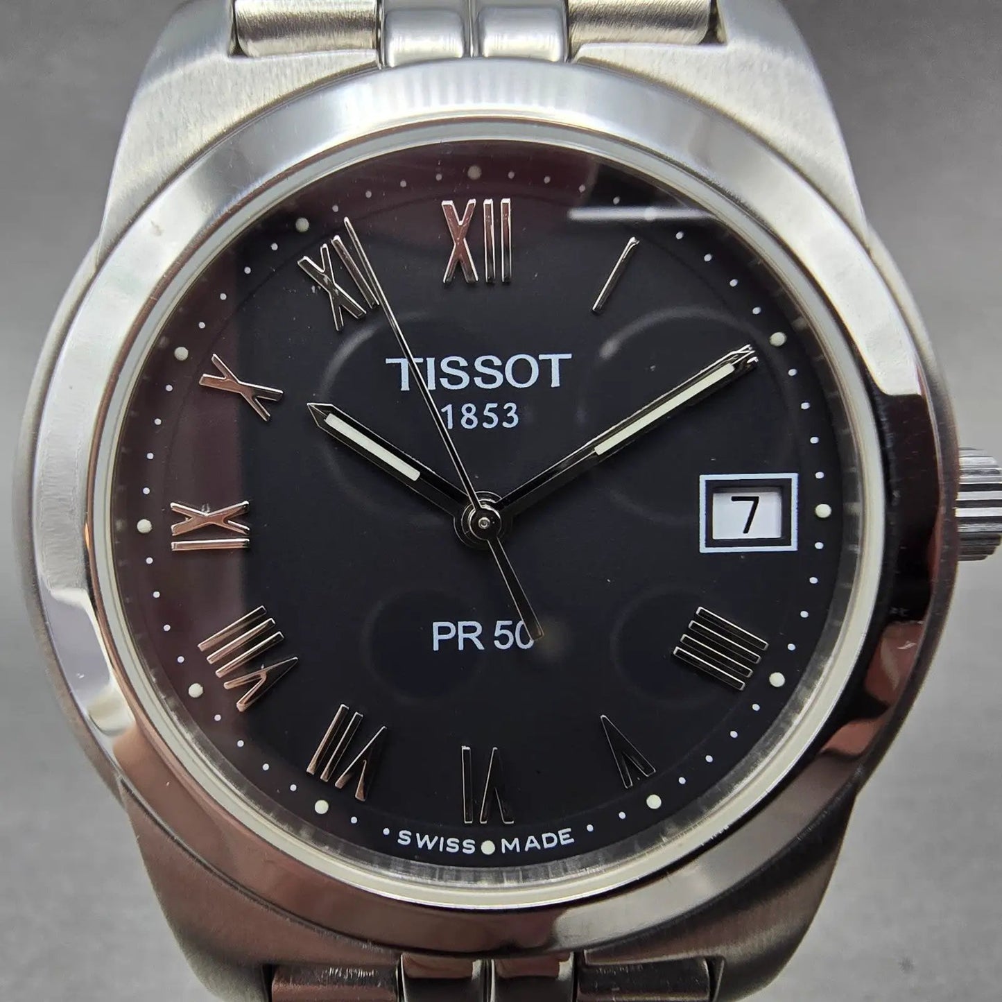 Tissot PR 50 Watch Men 36mm Black Dial Silver Tone Date J376/476 New Battery2