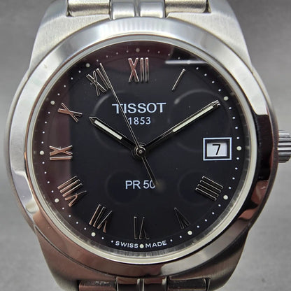 Tissot PR 50 Watch Men 36mm Black Dial Silver Tone Date J376/476 New Battery2