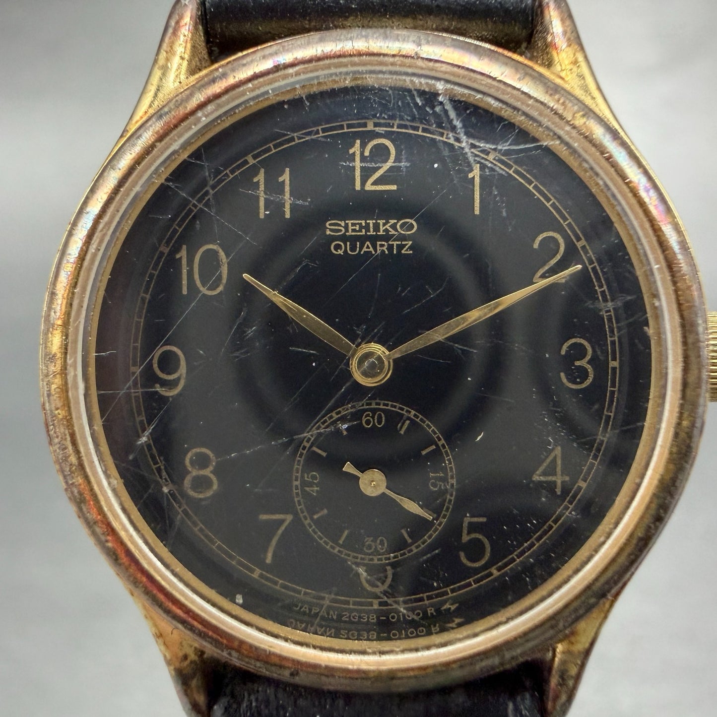 Seiko Watch Women 24mm Black Dial Gold Tone Round 2G38-0050 New Battery Vintage1