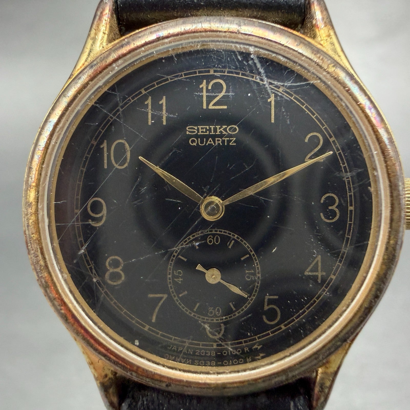Seiko Watch Women 24mm Black Dial Gold Tone Round 2G38-0050 New Battery Vintage1