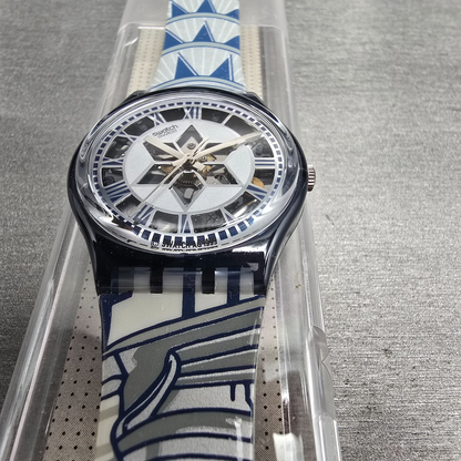 Swatch Decoscraper Watch Men 34mm Silver Dial Black Case GP109 New Battery NOS6