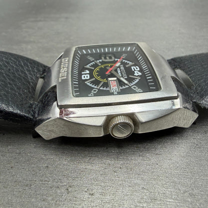 Diesel Bugout Watch Men 49mm Black Dial Steel Daydate Rectangle DZ-1215 New Batt3