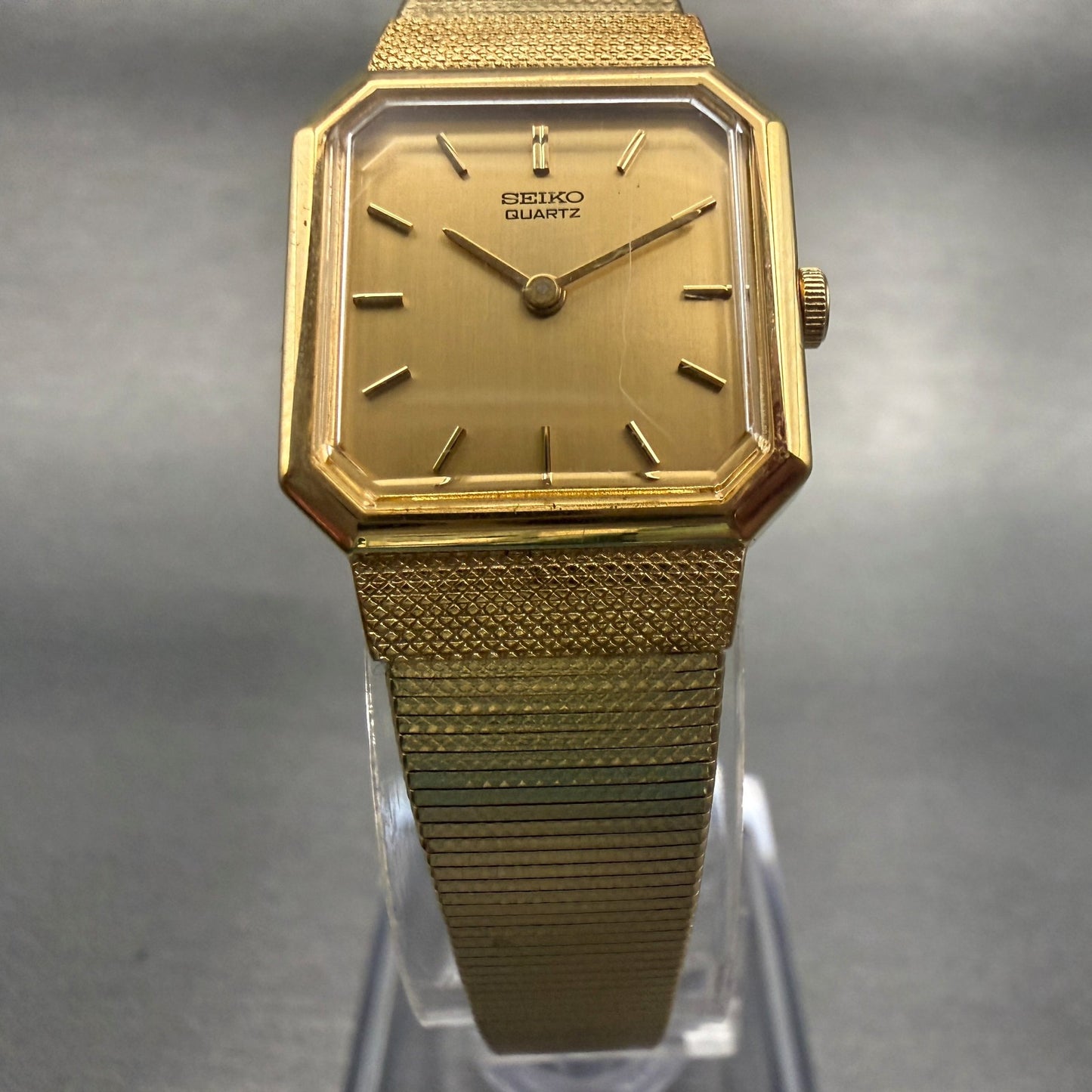 Seiko Watch Women 19mm Gold Dial Gold Tone Octagon 2C20-5850 New Battery4