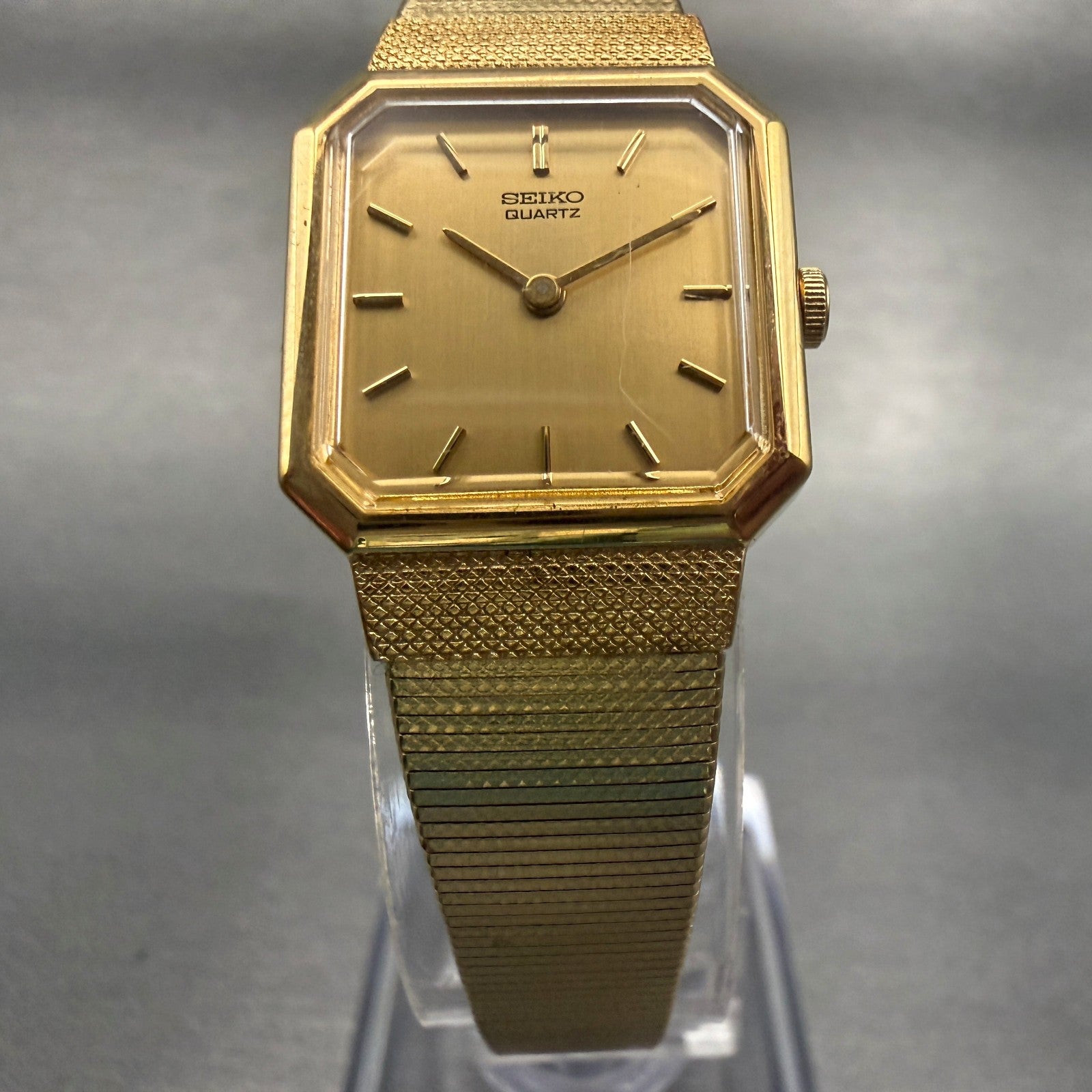 Seiko Watch Women 19mm Gold Dial Gold Tone Octagon 2C20-5850 New Battery4