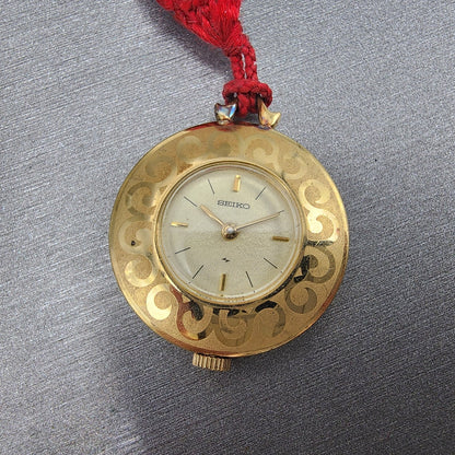 Seiko Pendent Watch Women 26mm Champagne Dial Gold Tone Round Manual Wind Runs7