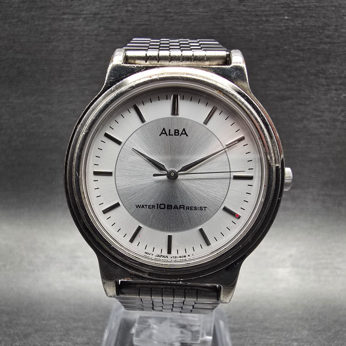 Seiko Alba Watch Men 34mm Silver Dial Silver Tone Round V721-6A90 New Battery0