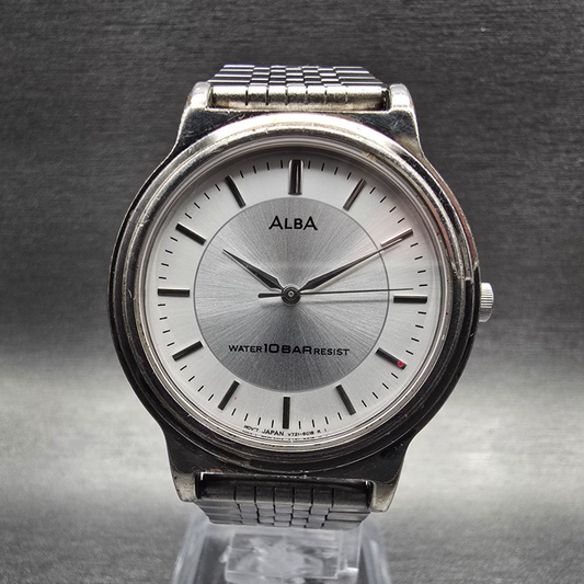 Seiko Alba Watch Men 34mm Silver Dial Silver Tone Round V721-6A90 New Battery0