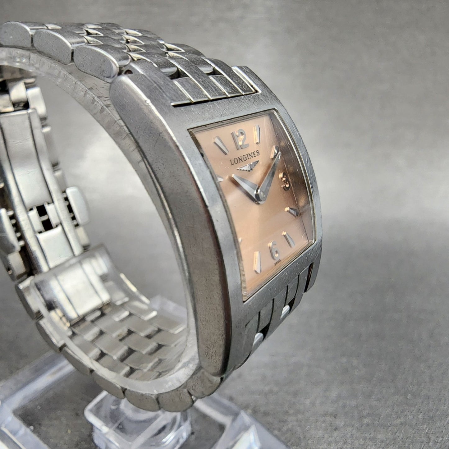 Longines Tank Watch Women 21mm Salmon Dial Steel Rectangle L5.166.4 New Battery3
