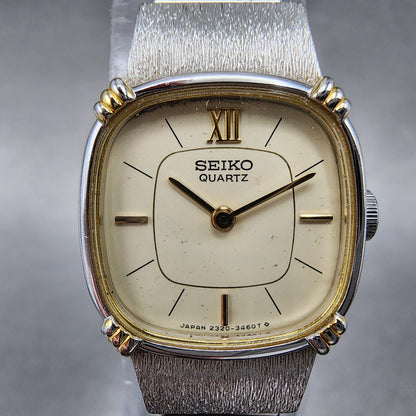 Seiko Watch Women 17mm Cream Dial Two Tone Rectangle 23206710 New Battery1