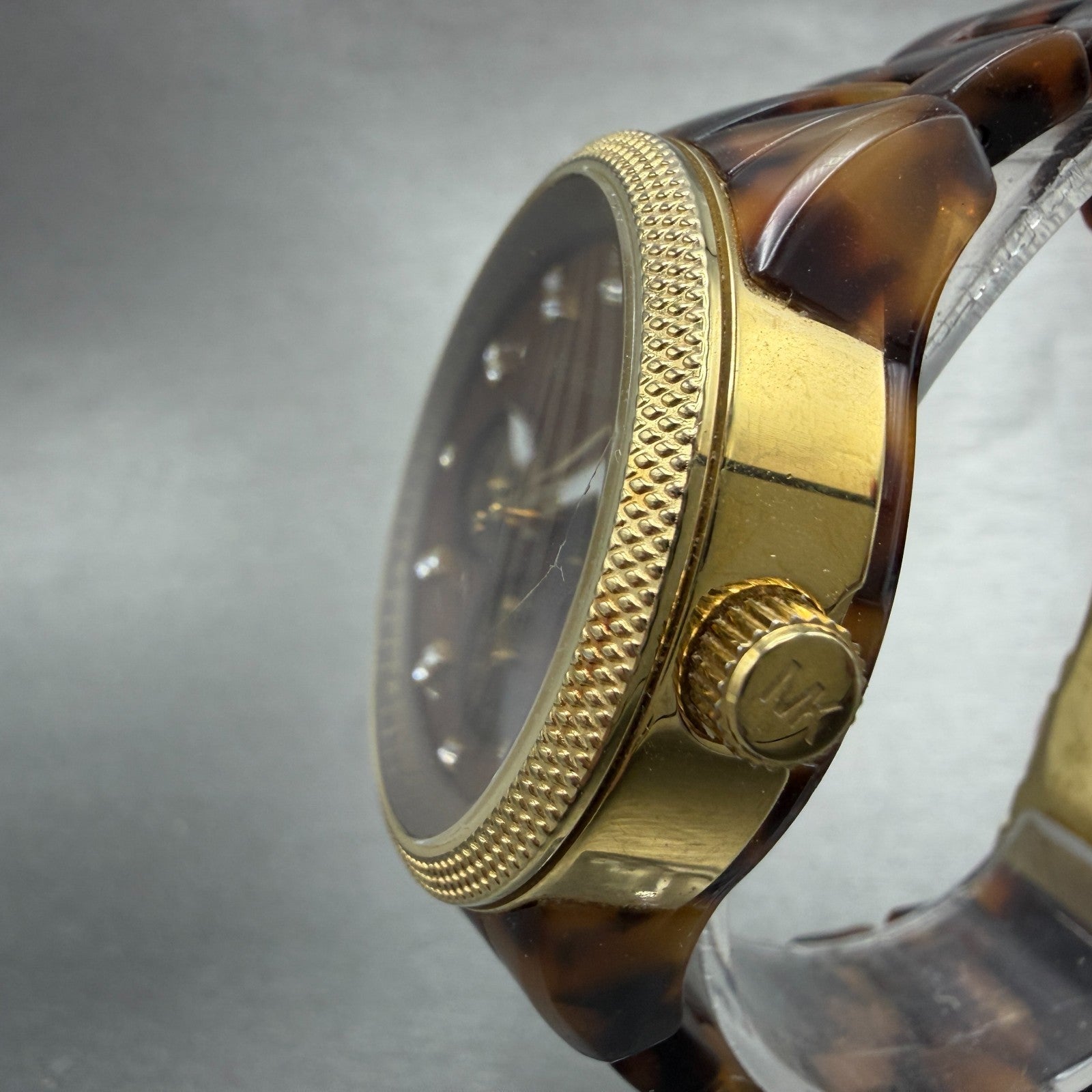 Michael Kors Watch Women 37mm Brown Dial Gold Tone Tortas Daydate New Battery KI2