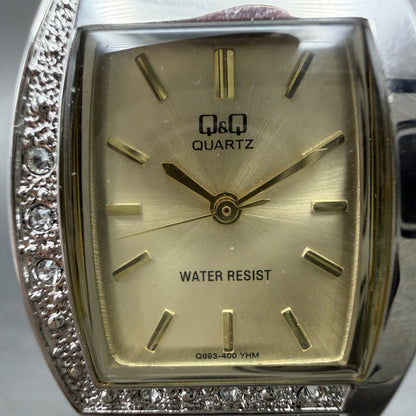 Citizen Q&Q Tank Watch Women 23mm Champagne Dial Silver Tone Rectangle New batt1