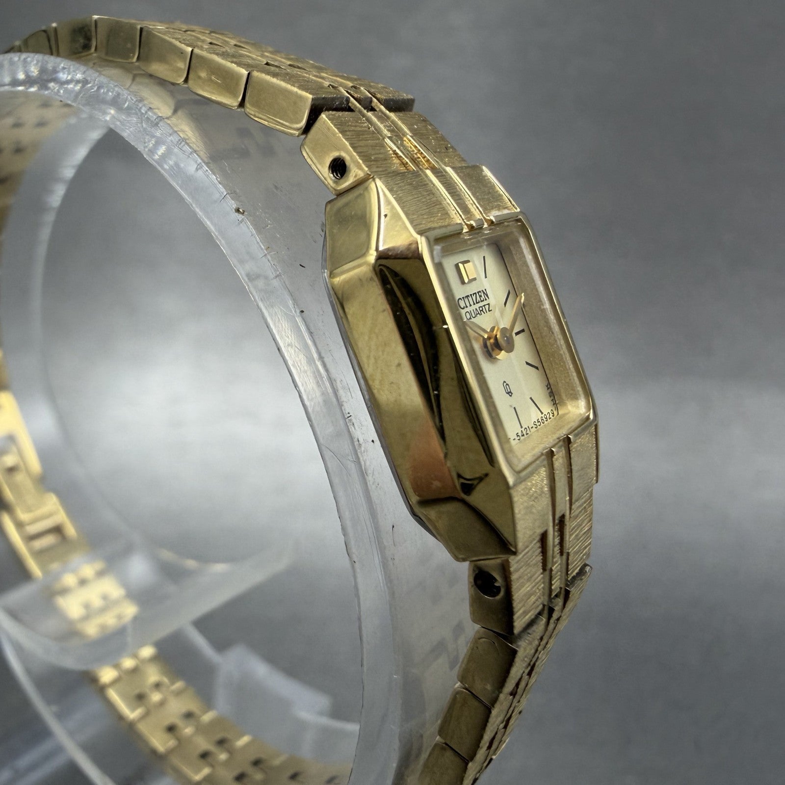 Citizen CQ Tank Watch Women 13mm Champagne Dial Gold Tone Octagon New Battery AB3