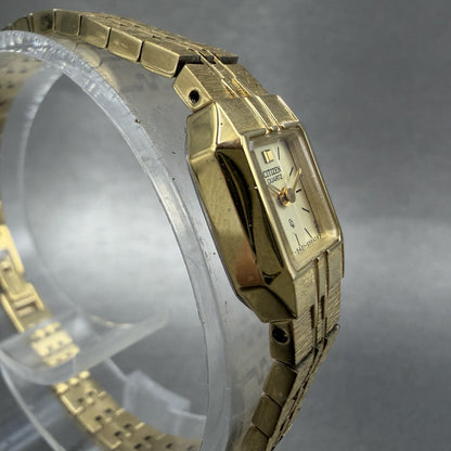 Citizen CQ Tank Watch Women 13mm Champagne Dial Gold Tone Octagon New Battery AB3