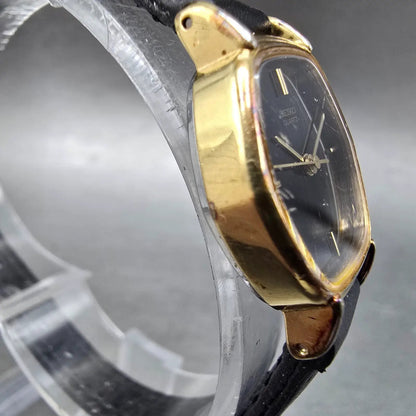 Seiko Watch Women 21mm Black Dial Gold Tone Hexagon 1221-5500 New Battery JP3