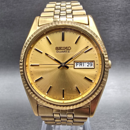Seiko President Watch Men 36mm Gold Dial Gold Tone Daydate 7N43-8111 New Battery0