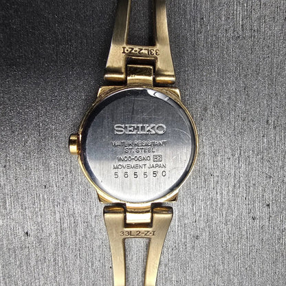 Seiko Watch Women 20mm MOP Dial Gold Tone Round 1N00-0GN0 New Battery VTG JP5310