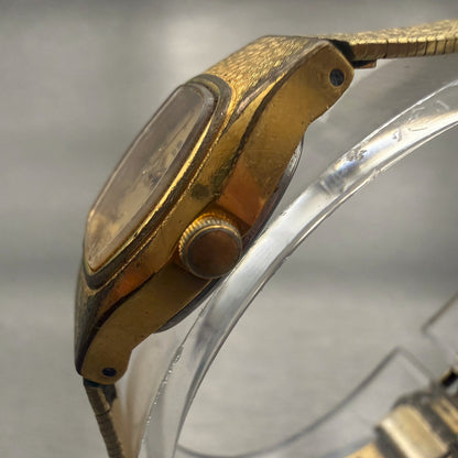 Seiko Watch Women 17mm Gold Dial Gold Tone Hexagon 4N01-5021 New Battery1