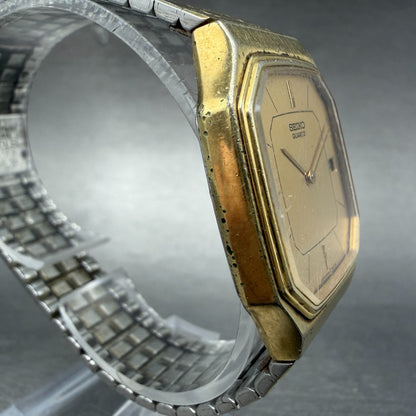 Seiko Tank Watch Men 29mm Champagne Dial Gold Tone Date Octagon 6439-5039 PARTS4