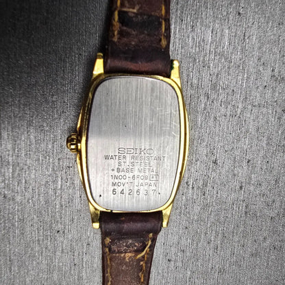 Seiko Watch Women 22mm Gold Dial Gold Tone Rectangle 1N00-6F09 New Battery VTG10