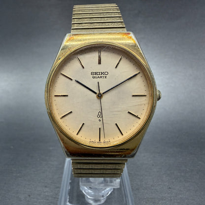 Seiko Watch Men 32mm Champagne Dial Gold Tone Round 7830-8020 New Battery VTG0