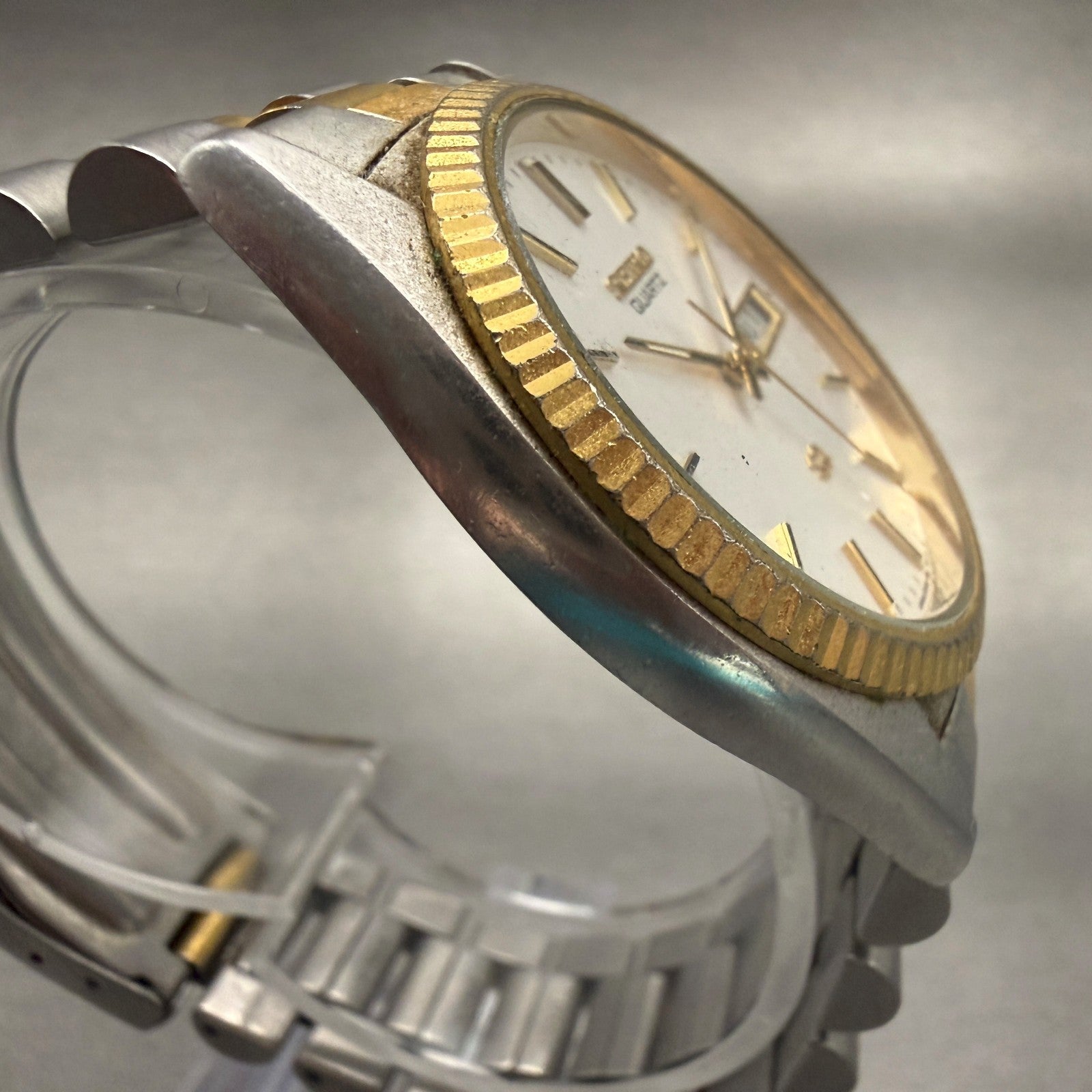 Seiko President Watch Men 35mm Silver Dial Two Tone Daydate 5Y23-8A69 New Batt3