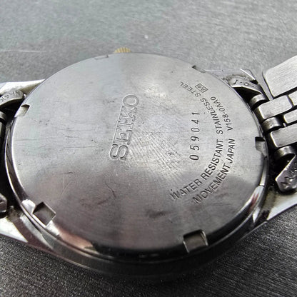 Seiko Solar Watch Men 37mm Gray Dial Two Tone Daydate Round V158-0AA0 Runs JP459