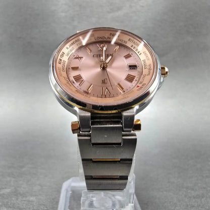 Citizen XC Watch Women 29mm Pink Dial Two Tone Date Atomic Solar Round PARTS6