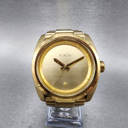 Nixon Kingpin Watch Men 41mm Gold Dial Gold Tone Round New Battery