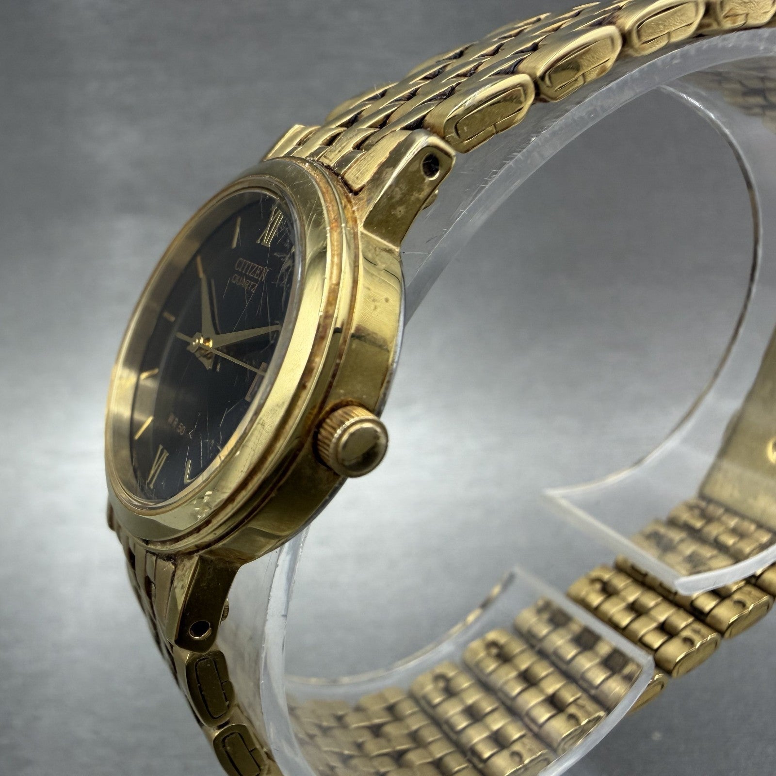 Citizen Watch Women 24mm Black Dial Gold Tone Date Round 1012S038562 New Batt4