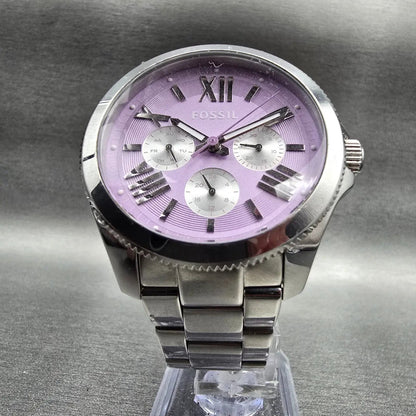 Fossil Cecile Watch Women 40mm Purple Dial Silver Tone Daydate AM4555 New Batt5