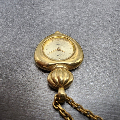 Alba Heart Necklace Watch Women 20mm Champagne Dial Gold Tone Y1500B20 New Batt4