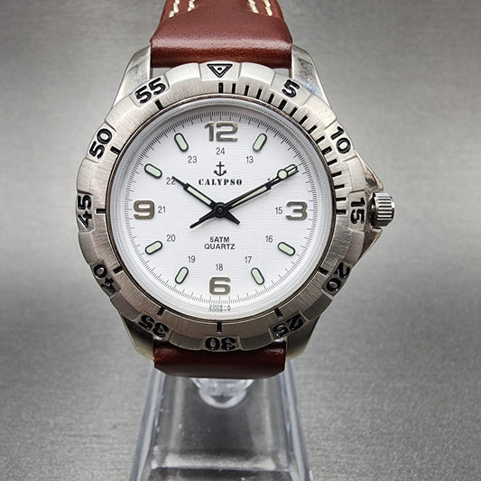 Calypso Dive Watch Men 38mm White Dial Stainless Steel Round W/Box New Battery