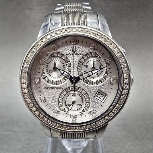 Bulova Accutron Masella Chronograph Watch Women 31mm White Dial Steel Diamonds0