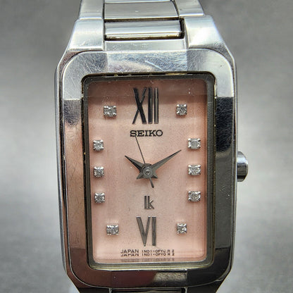 Seiko Lukia Tank Watch Women 20mm Pink Dial Silver Tone Rectangle New Battery1