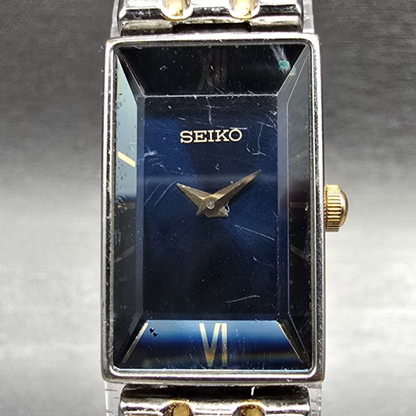 Seiko Tank Watch Women 14mm Blue Dial Silver Tone Rectangle V220-5A00 New Batt1