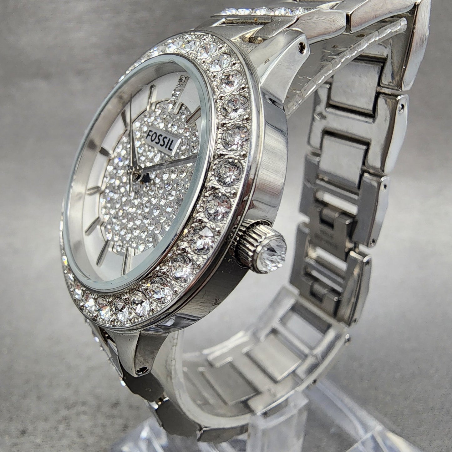 Fossil Watch Women 34mm Silver Dial Silver Tone Round ES3097 New Battery3