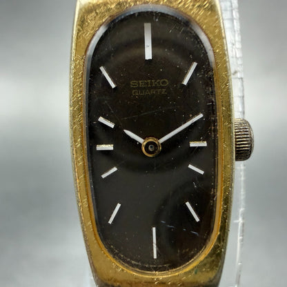 Seiko Tank Watch Women 13mm Brown Dial Gold Tone Oval 1320-5009 New Battery ABC1