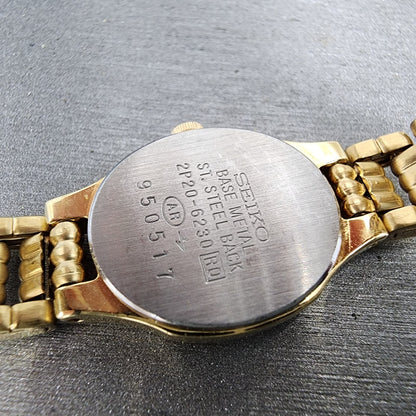 Seiko Watch Women 18mm Silver Dial Gold Tone Oval 2p206230 New Battery9