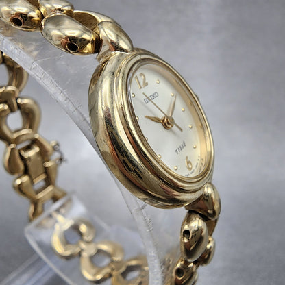 Seiko Tisse Watch Women 20mm White Dial Gold Tone Oval 4n215220 New Battery3