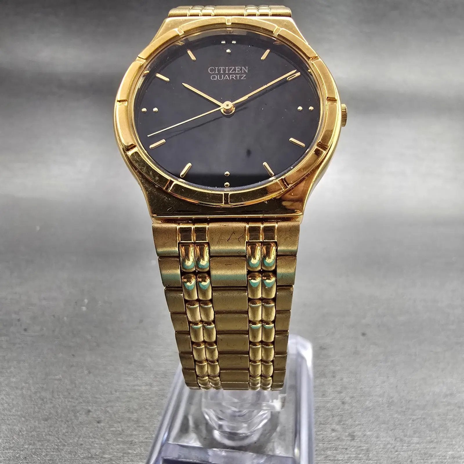 Citizen Watch Men 30mm Black Dial Gold Tone Round 6031-K06584 New Battery5