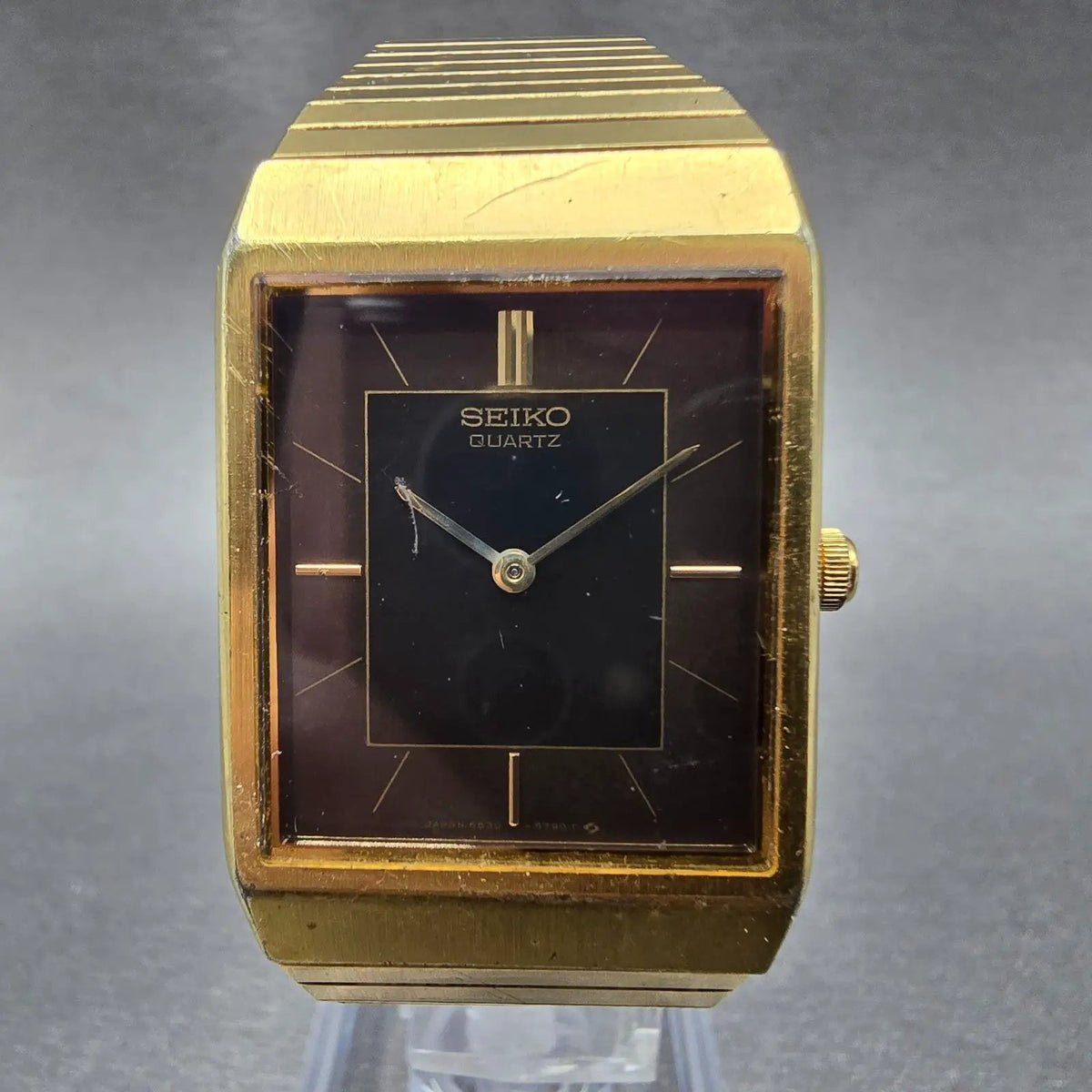 Seiko Tank Watch Men 25mm Brown Dial Gold Tone Rectangle 6530-5420 PARTS VTG0