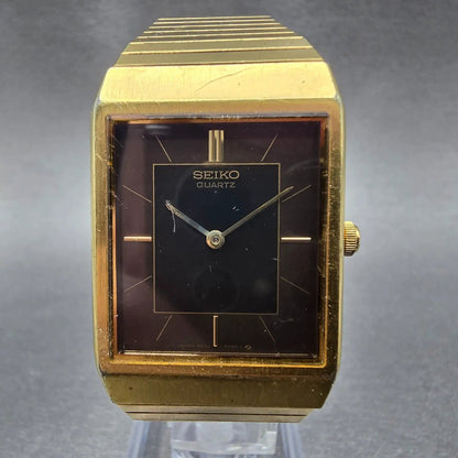Seiko Tank Watch Men 25mm Brown Dial Gold Tone Rectangle 6530-5420 PARTS VTG0