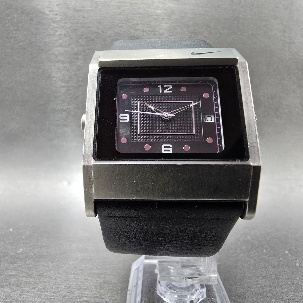 Nike Oregon Square Watch 25mm Black Dial Silver Date Rectangle WA0051 New Batt5